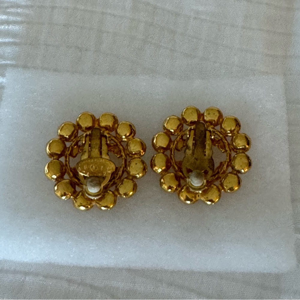 Chanel Vintage 90s Gold Metal CC Rhinestone-Embellished Button Earrings - Picture 10 of 13